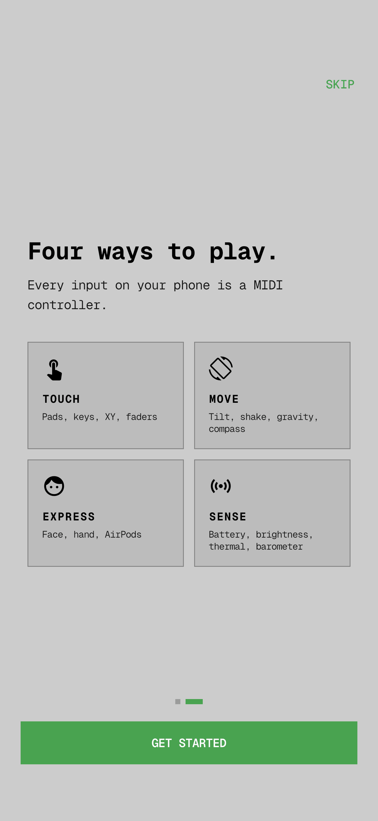 Mobile MIDI inputs — Touch, Move, Express, Sense