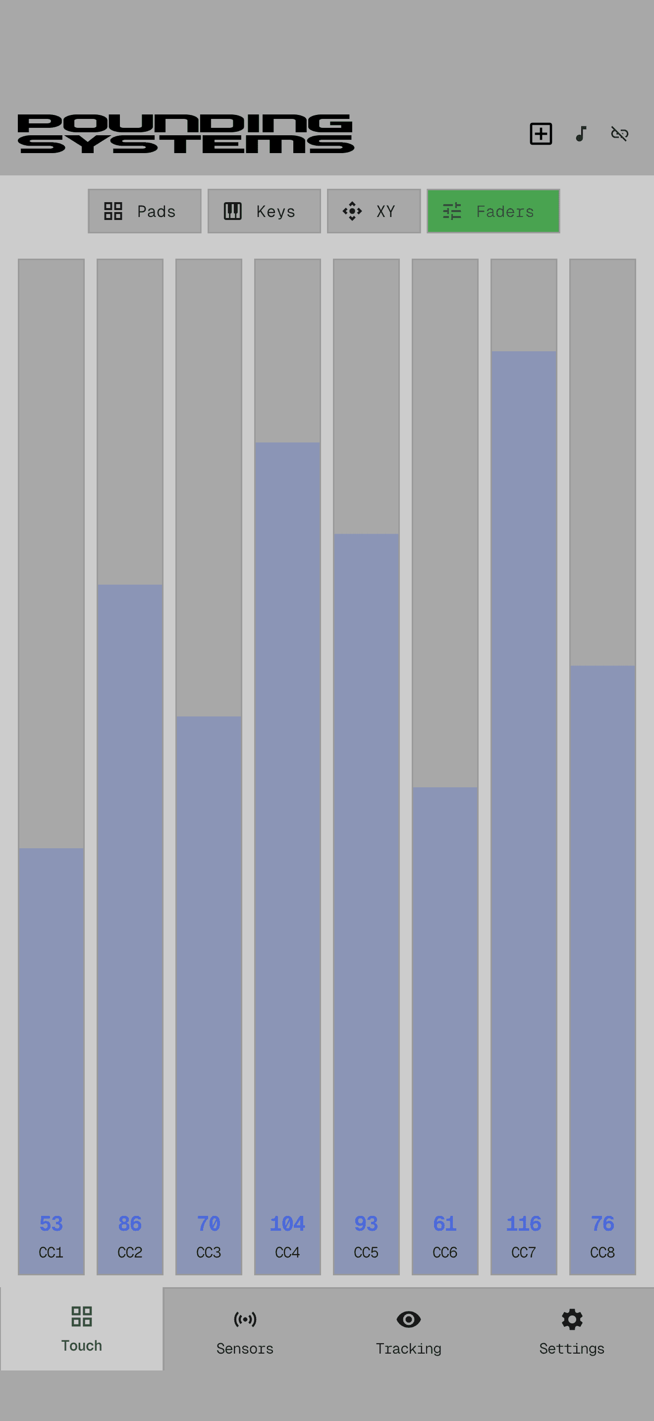 Mobile MIDI 8-channel fader bank